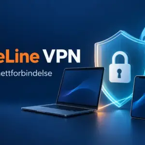 Illustrasjon av Avast SecureLine VPN med en bærbar datamaskin, mobiltelefon og et skjold med hengelås som symboliserer en kryptert internettforbindelse.
