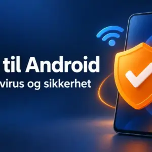 Illustrasjon av en mobiltelefon med et oransje sikkerhetsskjold, Wi-Fi-symbol og hengelås ved siden av teksten «Avast til Android – Gratis antivirus og sikkerhet».