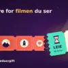 Illustrasjon av en rull med filmbilletter der hver billett er én film, og den ene avrevne billetten i lyskasteren er delt i «Leie – 48 timer» og «Kjøp», under teksten «Betal bare for filmen du ser» og en overstreket kalender for «Ingen månedsavgift».